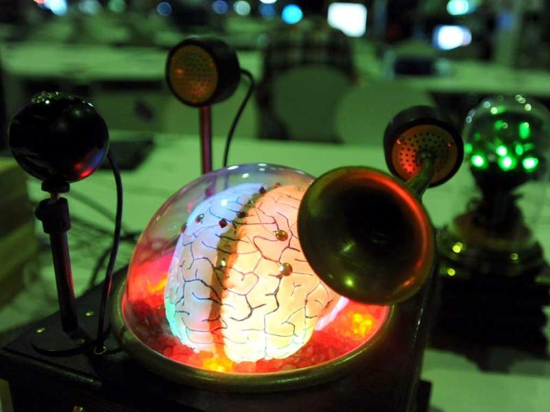 A brain-designed computer seen at the Campus Party Europe electronic entertainment event in Berlin. The weeklong, 24-hours-a-day technology festival for thousands of “campuseros” - hackers, developers, gamers and geeks is running until August 26, 2012. Equipped with computers and other toys, participants camp on-site and immerse themselves in their technical environment. AFP PHOTO / BRITTA PEDERSEN A brain-designed computer seen at the Campus Party Europe electronic entertainment event in Berlin. The weeklong, 24-hours-a-day technology festival for thousands of “campuseros” - hackers, developers, gamers and geeks is running until August 26, 2012. Equipped with computers and other toys, participants camp on-site and immerse themselves in their technical environment. AFP PHOTO / BRITTA PEDERSEN