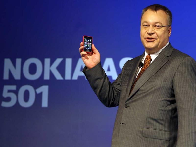 Nokia chief executive officer Stephen Elop displays a Nokia Asha 501 smartphone during its launch in New Delhi. (AP) Nokia chief executive officer Stephen Elop displays a Nokia Asha 501 smartphone during its launch in New Delhi. (AP)