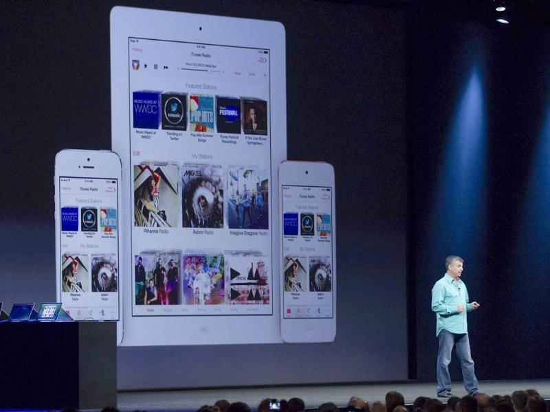 Eddy Cue, Apple senior vice president of internet software and services, introduces the new iRadio at a keynote address during the 2013 Apple WWDC at the Moscone Center on June 10, 2013 in San Francisco, California. Kim White/Getty Images/AFP Eddy Cue, Apple senior vice president of internet software and services, introduces the new iRadio at a keynote address during the 2013 Apple WWDC at the Moscone Center on June 10, 2013 in San Francisco, California. Kim White/Getty Images/AFP