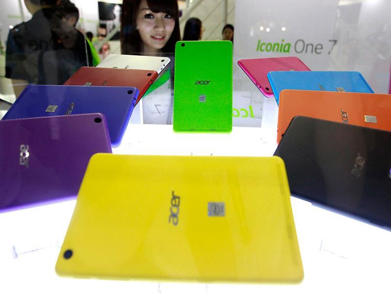 Acer's Iconia One 7 tablets are displayed at the Acer booth during the 2014 Computex exhibition at the TWTC Nangang exhibition hall in Taipei. Photo: Reuters/Pichi Chuang Acer's Iconia One 7 tablets are displayed at the Acer booth during the 2014 Computex exhibition at the TWTC Nangang exhibition hall in Taipei. Photo: Reuters/Pichi Chuang