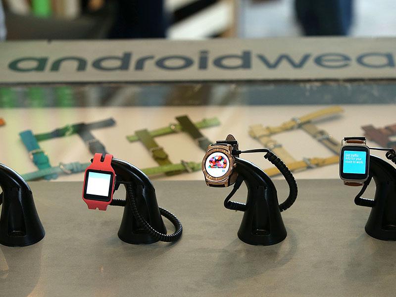 Google Android Wear smart watches are displayed during the 2015 Google I/O conference in San Francisco. Photo: AFP / Justin Sullivan Google Android Wear smart watches are displayed during the 2015 Google I/O conference in San Francisco. Photo: AFP / Justin Sullivan