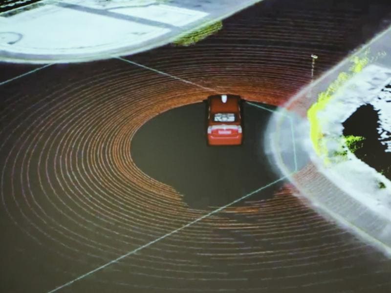 This is how a self-driving Google car visualises data when it’s driving around on its own. (REUTERS) This is how a self-driving Google car visualises data when it’s driving around on its own. (REUTERS)