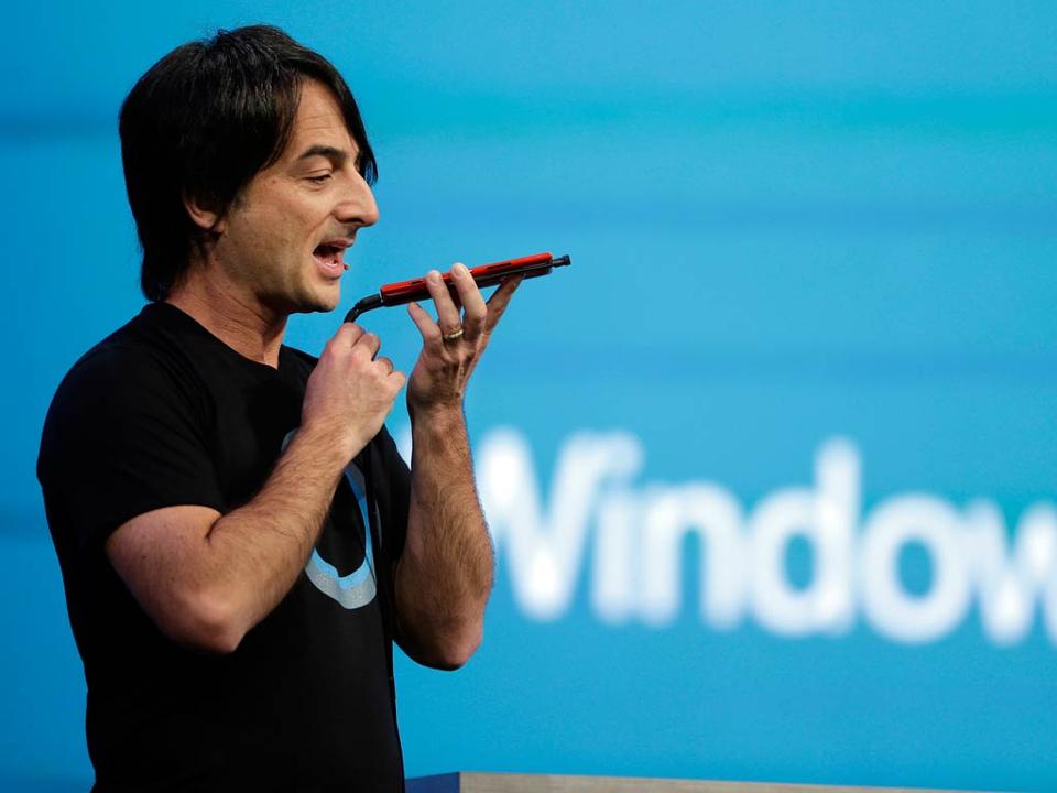 Microsoft corporate vice president Joe Belfiore, of the Operating Systems Group, demonstrates the Cortana personal assistant. Photo: AP/Eric Risberg