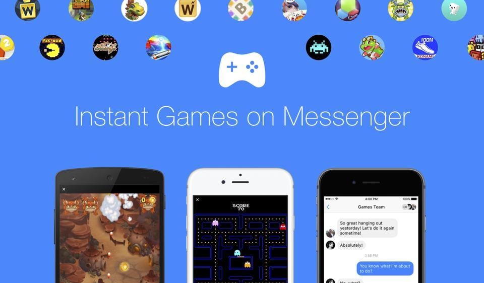 This image provided by Facebook shows a demonstration of Facebook's new option to play games with contacts on Facebook Messenger.