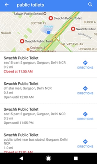 Google on Thursday evening said that it was starting a new service that would allow users see thousands of public toilets in the National Capital Region (NCR) and Madhya Pradesh on Google Maps with the aid of the ministry of urban development.