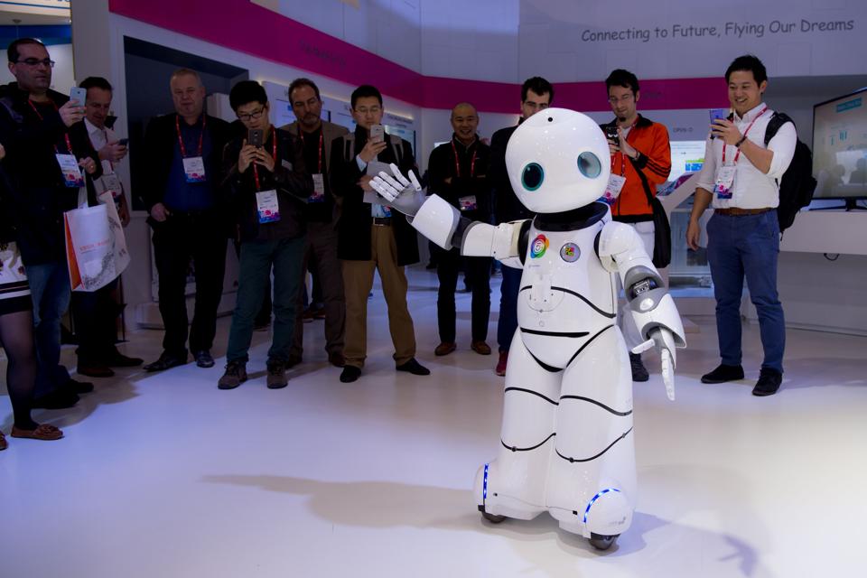 A robot dances on a Chinese mobile company's stand during the Mobile World Congress in Barcelona. (AFP) A robot dances on a Chinese mobile company's stand during the Mobile World Congress in Barcelona. (AFP)