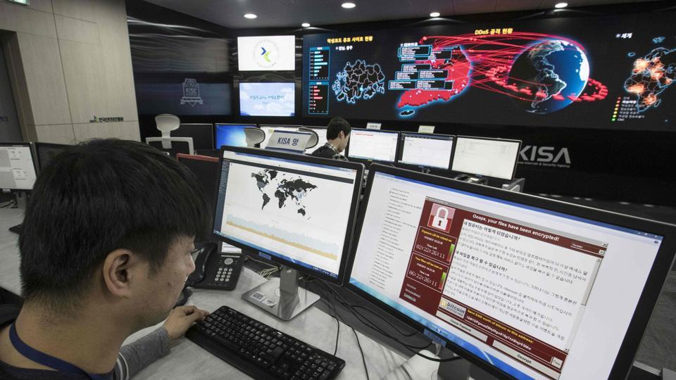A photo taken on May 15, 2017 shows staff monitoring the spread of ransomware cyber-attacks at the Korea Internet and Security Agency (KISA) in Seoul.