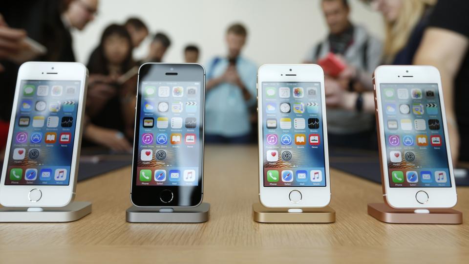 The new iPhone SE is seen on display during an event at the Apple headquarters in Cupertino, California March 21.