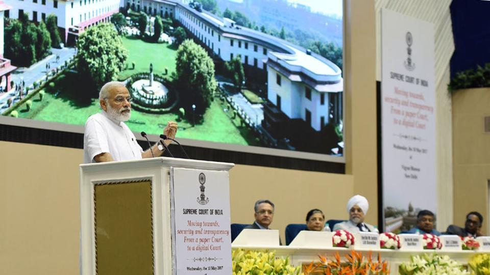 Prime Minister Narendra Modi at the event marking introduction of digital filing as a step towards a paperless Supreme Court.