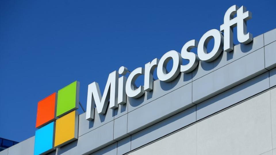 The Microsoft logo is shown on the Microsoft Theatre at the E3 2017 Electronic Entertainment Expo in Los Angeles, California. The Microsoft logo is shown on the Microsoft Theatre at the E3 2017 Electronic Entertainment Expo in Los Angeles, California.