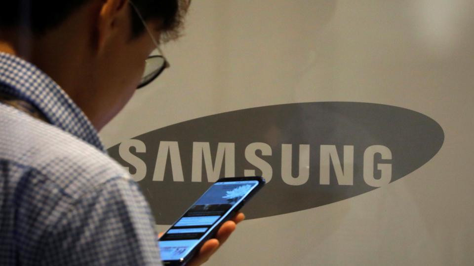 The logo of Samsung electronics is seen at its office building in Seoul, South Korea.
