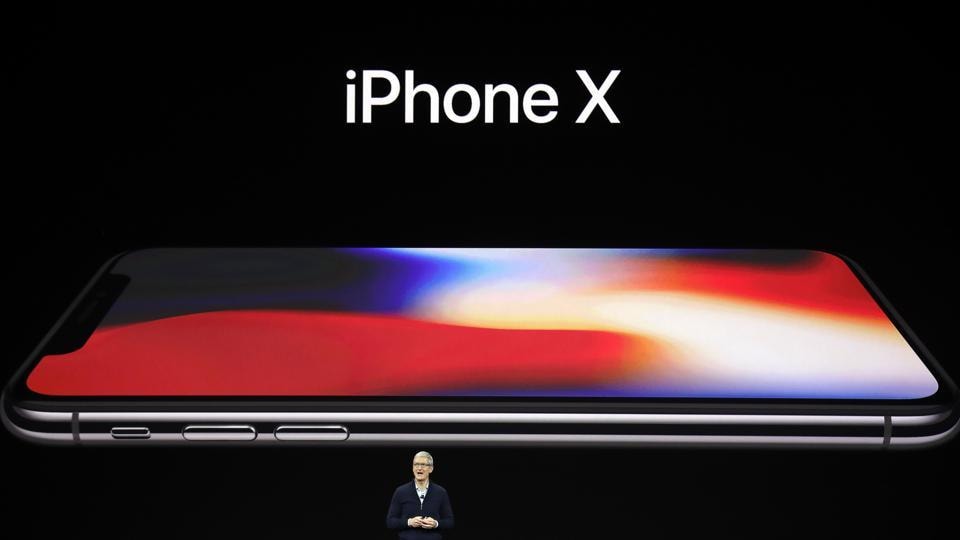 Apple CEO Tim Cook announces the new iPhone X at the Steve Jobs Theater on the new Apple campus on Tuesday.