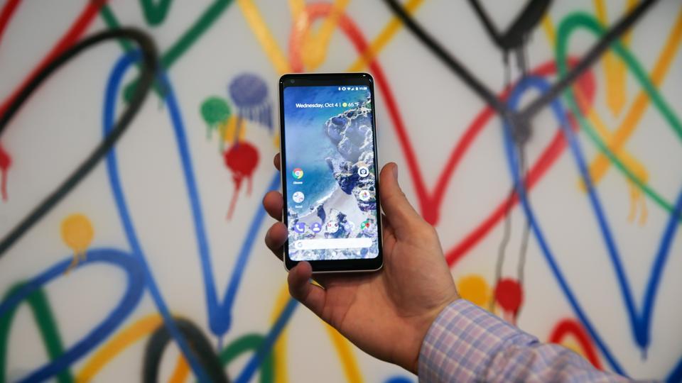 The new Google Pixel 2 XL smartphone is seen at a product launch event.