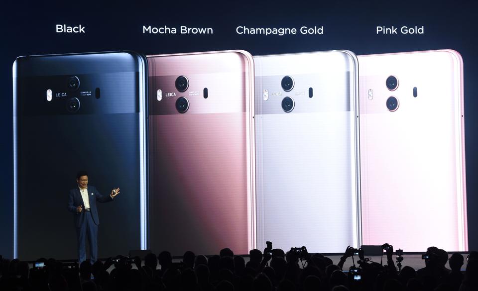 Richard Yu, CEO of Chinese Huawei Consumer Business Group, presents the new Huawei Mate 10 high-end smartphone in Munich, southern Germany, on October 16, 2017.