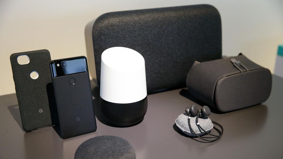 Google's new Home and Pixel products are seen at a product launch event on October 4, 2017 at the SFJAZZ Center in San Francisco, California.