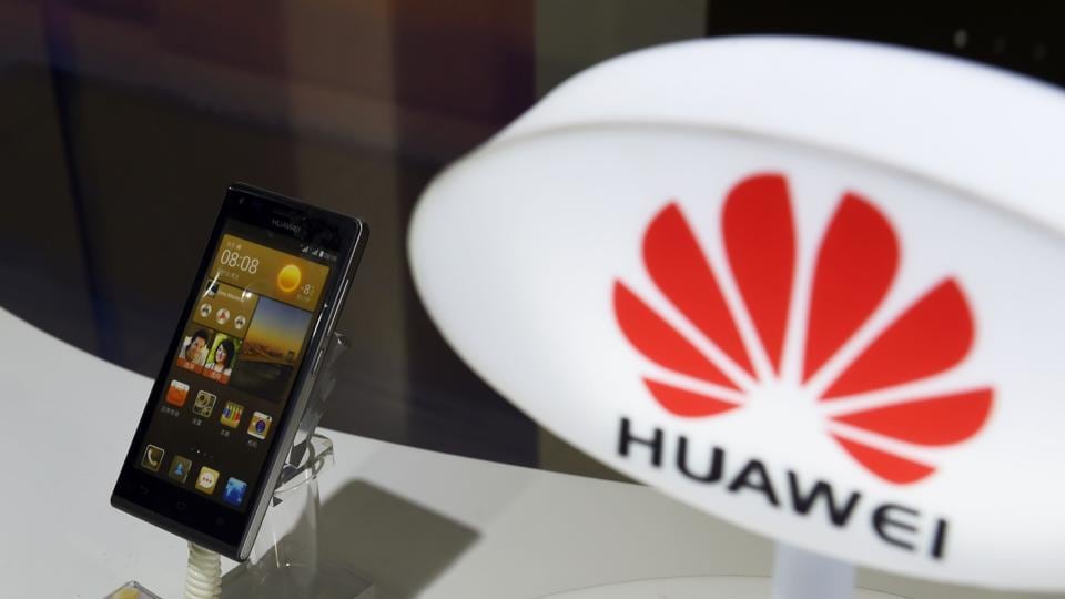 A mobile phone made by Chinese telecom equipment maker Huawei is displayed in a store in Beijing.