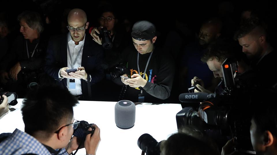 SAN JOSE, CA - JUNE 05: A prototype of Apple's new HomePod is displayed during the 2017 Apple Worldwide Developer Conference (WWDC) at the San Jose Convention Center on June 5, 2017 in San Jose, California.