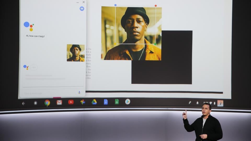 Matt Vokoun, Director of Product Management at Google, Inc., introduces Google Lens at a product launch event on October 4, 2017 at the SFJAZZ Center in San Francisco, California.