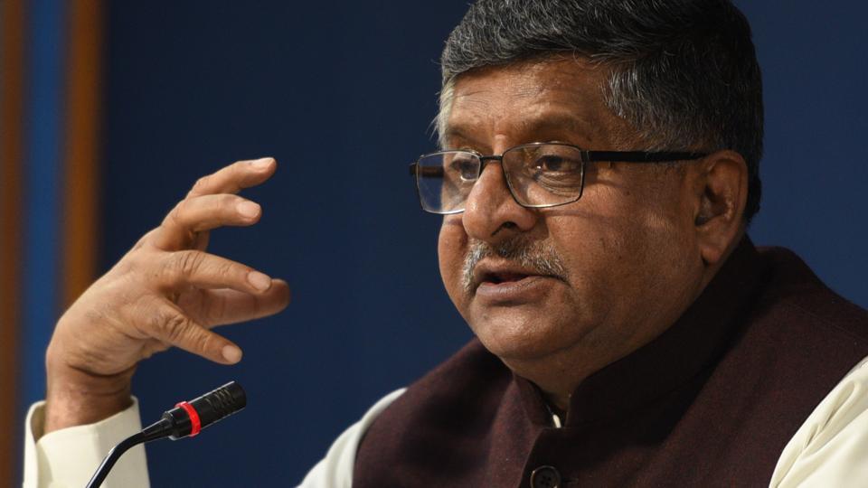 Minister of Law and Justice Ravi Shankar Prasad addresses a press conference after cabinet meeting at PIB Conference Hall in New Delhi, India on Wednesday, November 22, 2017.