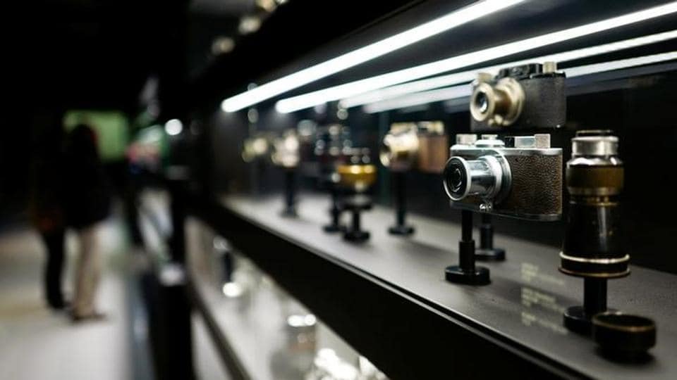 Vintage cameras of German camera manufacturer Leica are on display at the Leica headquarters in Wetzlar, Germany.