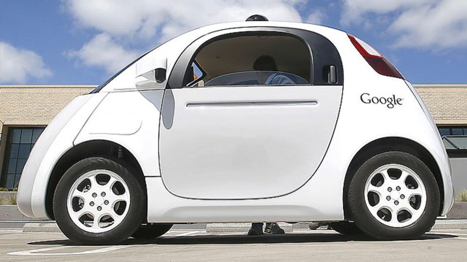 Google's new self-driving prototype car is presented during a demonstration in Mountain View, California.
