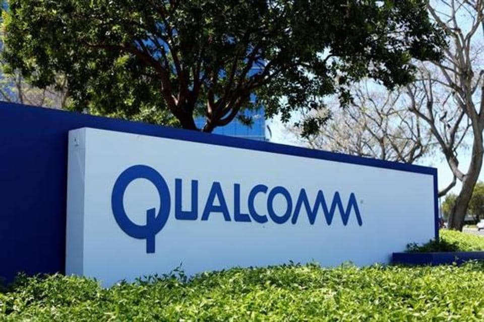 A Qualcomm sign is pictured at one of its many campus buildings in San Diego, California, US.
