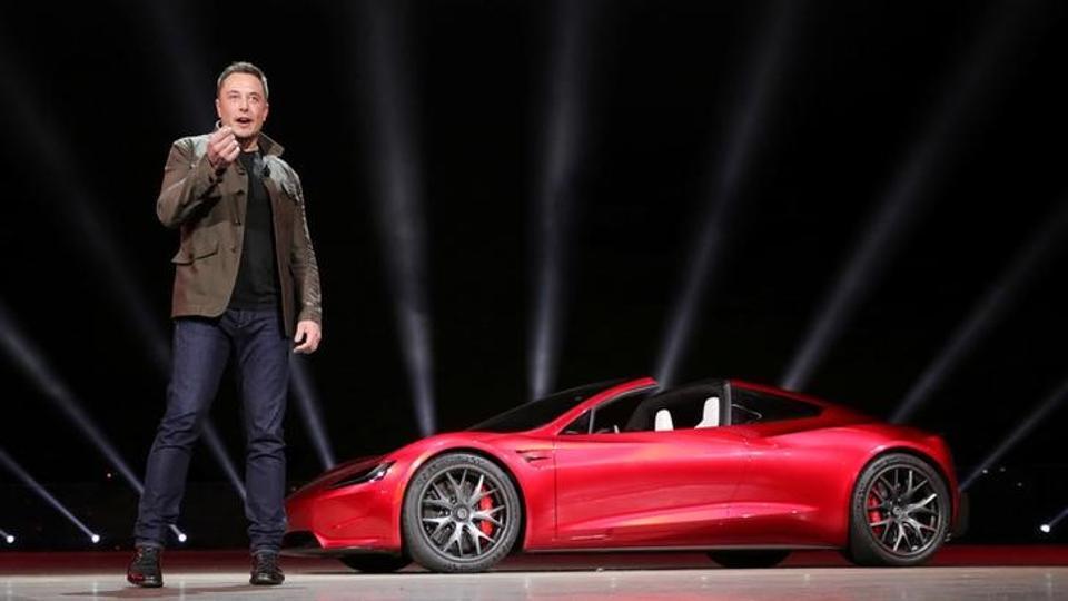 Tesla CEO Elon Musk unveils the Roadster 2 during a presentation in Hawthorne, California, US, on November 16, 2017.