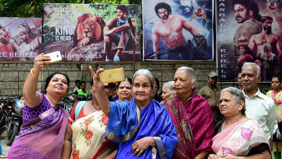 Women from an old age home wait outside a theatre in Bengaluru before watching the opening show of Bahubali 2: The Conclusion. Bahubali 2 was the India’s most searched query on Google in 2017.