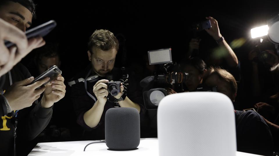 The HomePod speaker is photographed in a a showroom during an announcement of new products at the Apple Worldwide Developers Conference in San Jose, California.