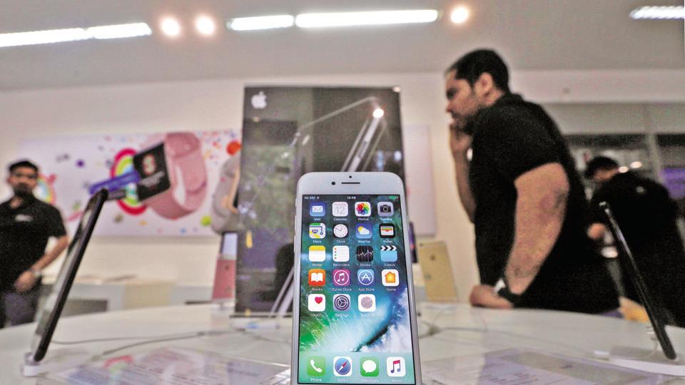 An iPhone is seen on display at a kiosk at an Apple reseller store in Mumbai, India, January 12, 2017.