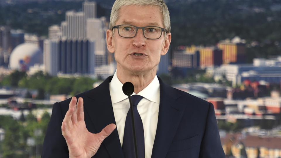 Apple CEO Tim Cook speaks during his visit to Reno, Nev., for a ceremony celebrating a new Apple warehouse on Jan.17, 2018.