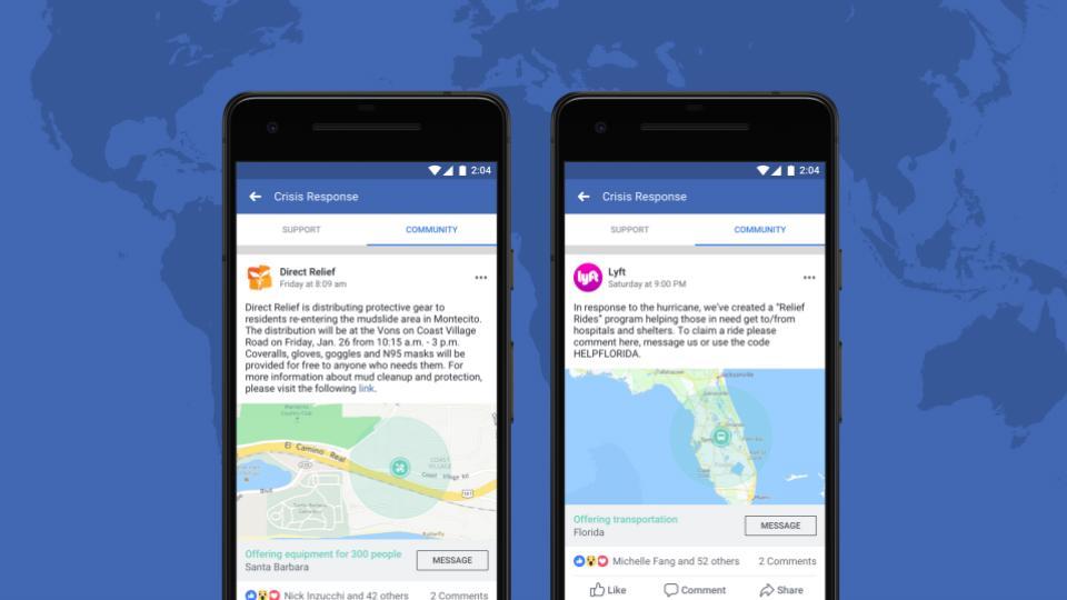 Facebook’s Community Help feature allows users to provide information and services for people in crisis