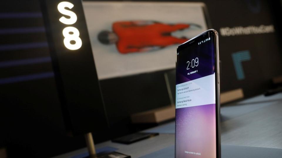 A Samsung Electronics' Galaxy S8 smartphone is seen on display at its booth in Pyeongchang, South Korea, February 2, 2018. REUTERS/Kim Hong-Ji