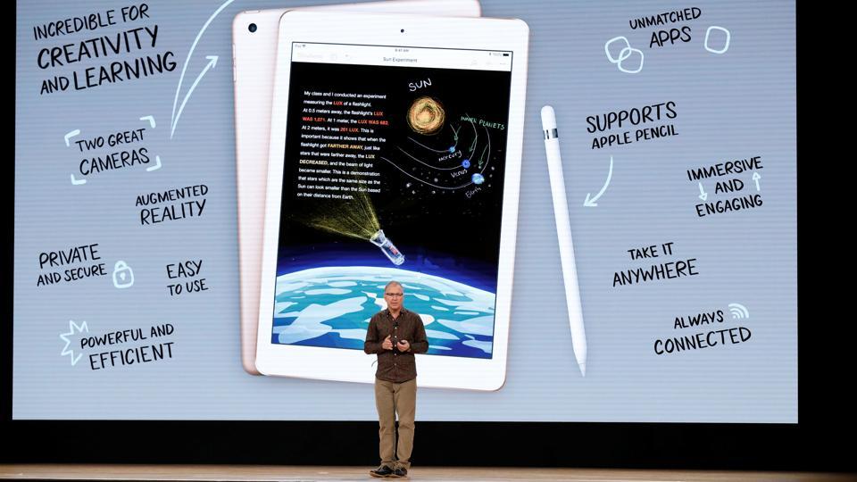 Apple's vice-president of iOS, iPad and iPhone Product Marketing, Greg Joswiak, speaks at an education-focused event at Lane Technical College Prep High School in Chicago, Illinois, US, March 27, 2018.