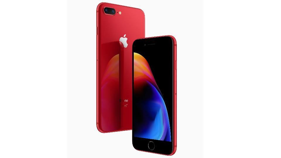 Apple iPhone 8, iPhone 8 Plus flaunts a glass body with aluminium band in red and a black front.