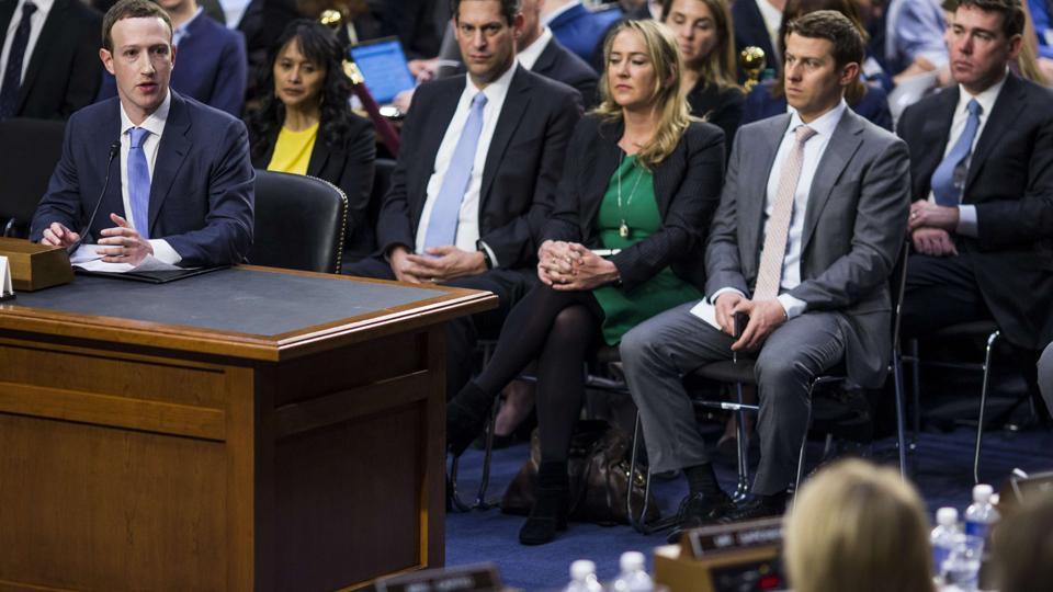 Facebook co-founder, chairman and CEO Mark Zuckerberg testifies before a Senate Judiciary and Commerce committee hearing in Washington, DC on Tuesday.
