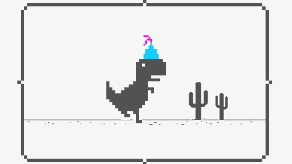 Google Chrome 10th Anniversary - Offline Dino gets a Cake & Hat