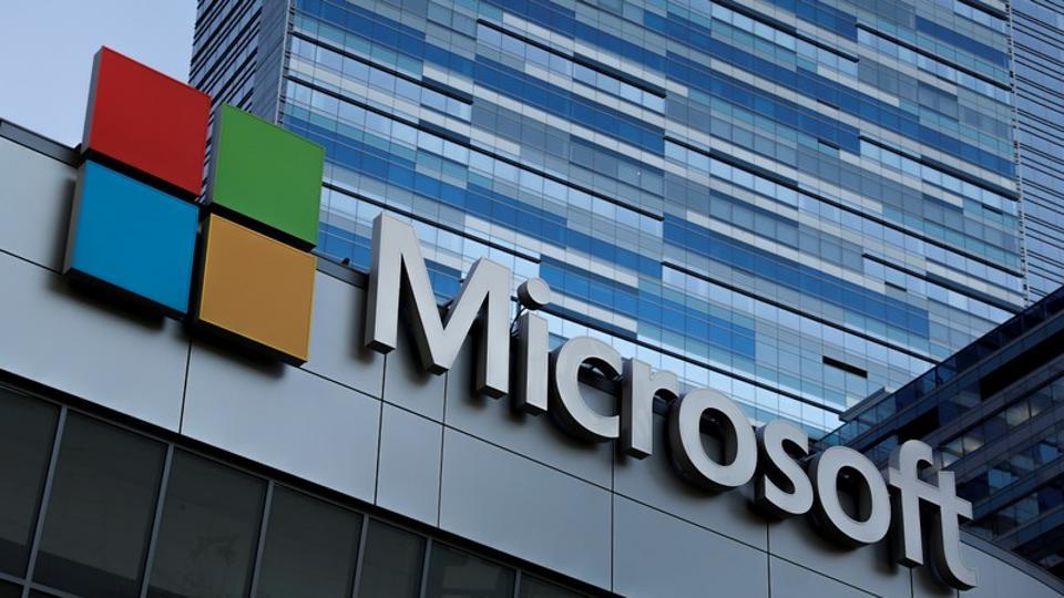 FILE PHOTO: The Microsoft sign is shown on top of the Microsoft Theatre in Los Angeles, California, U.S. October 19,2018.