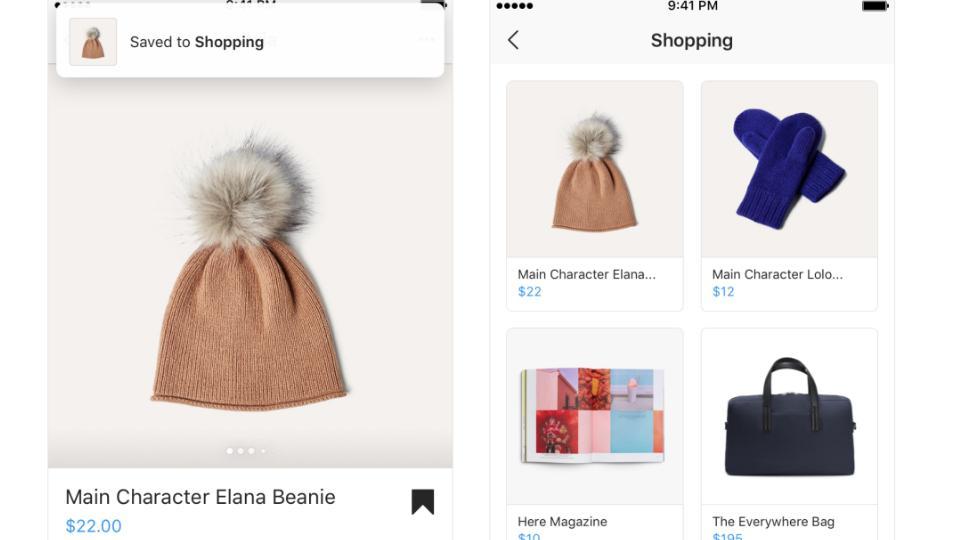 Instagram lets users save products they like for shopping.