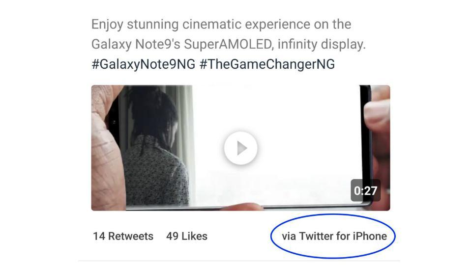Samsung was promoting the Galaxy Note 9 on Twitter with an iPhone.