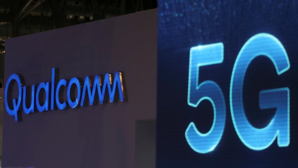 Qualcomm and 5G logos are seen at the Mobile World Congress in Barcelona, Spain, February 26, 2019.