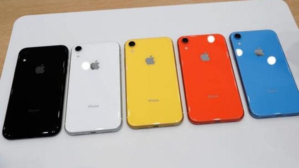 The various colors of newly released Apple iPhone XR are seen following the product launch event at the Steve Jobs Theater in Cupertino, California, U.S. September 12, 2018.
