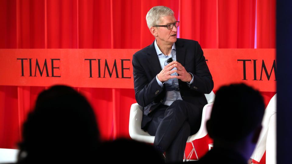Apple CEO Tim Cook speaks with former TIME managing editor Nancy Gibbs at the TIME 100 Summit on April 23, 2019 in New York City.