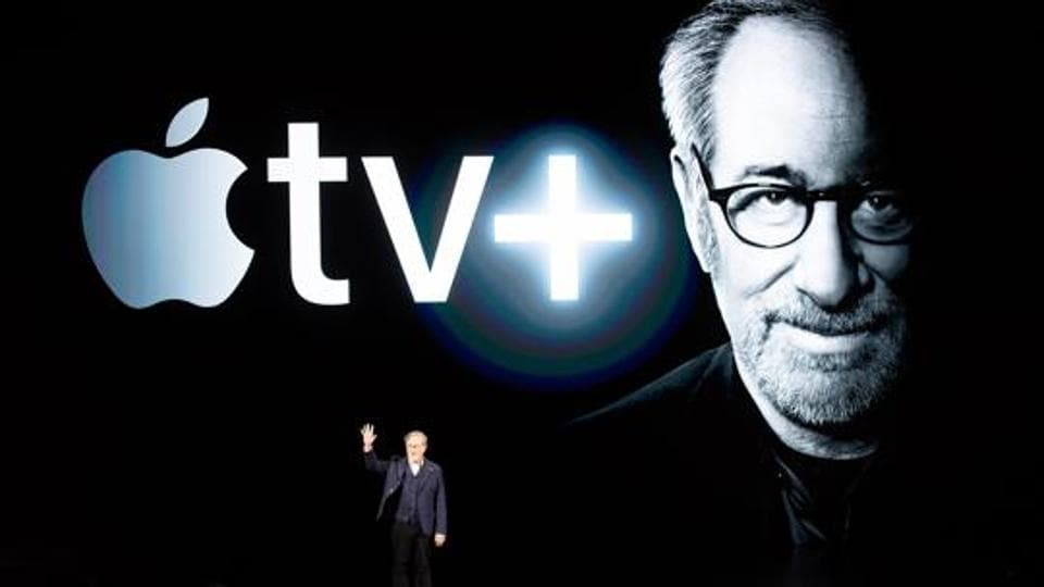 Director Steven Spielberg speaks during an event launching Apple tv+ at Apple headquarters on March 25, 2019, in Cupertino, California.