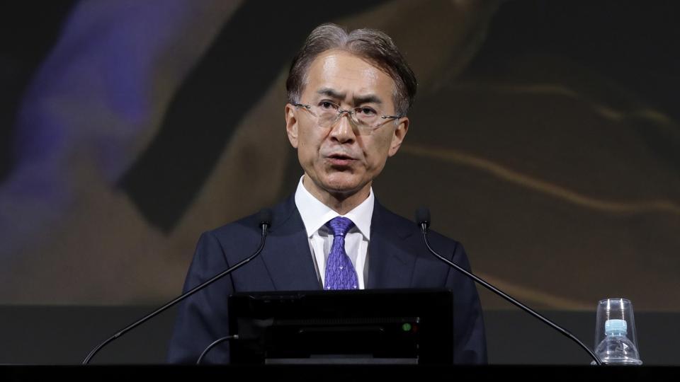 Kenichiro Yoshida, chief executive officer of Sony Corp., speaks during a news conference in Tokyo, Japan, on Tuesday, May 21, 2019. Yoshida for the first time laid out his full long-term vision for the Japanese entertainment and electronics giant, detailing plans for dealing with big changes in the game industry and an escalating trade war.