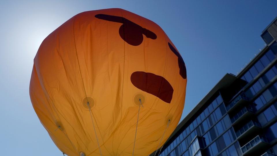 An inflated angry emoji is seen during a protest outside the Facebook 2019 Annual Shareholder Meeting in Menlo Park, California, U.S., May 30, 2019. REUTERS/Stephen Lam