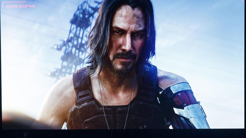 Actor Keanu Reeves of the Cyberpunk 2077 video game appears in a trailer during of the Microsoft Corp. Xbox event ahead of the E3 Electronic Entertainment Expo in Los Angeles.