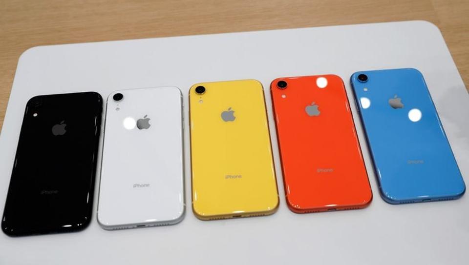 The various colors of newly released Apple iPhone XR are seen following the product launch event at the Steve Jobs Theater in Cupertino, California, U.S. September 12, 2018.