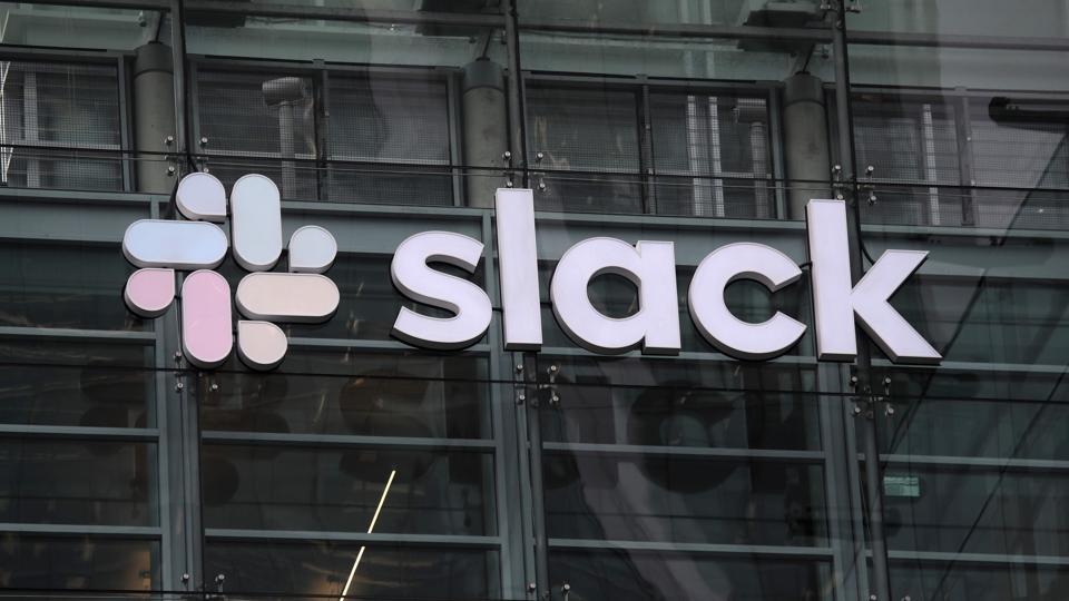 Software company Slack Technologies climbed on the New York Stock Exchange June 20, 2019 after debuting in a direct listing, in the latest sign of Wall Street's appetite for new technology entrants.Shares of the company, whose arrival was marked with a giant purple banner outside the NYSE, initially surged as high as $42 before pulling back somewhat and finishing at $38.62. The exchange had set a reference price of $26.