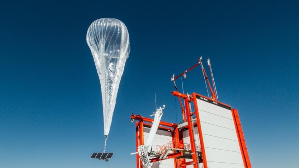 A Loon internet balloon, carrying solar-powered mobile networking equipment flies over the company's launch site in Winnemucca, Nevada, U.S., in this photo provided June 27, 2019.
